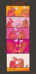 absurd_res angry anthro argument azalea_(satina) breast_size_difference breast_squish breasts claws comic comic_panel dave_(satina) demon female female/female frown frown_eyebrows frowning_at_another gesture group hand_gesture headbutt hi_res horn human humanoid insult kissing lucia_(satina) male mammal nude pointing pointing_at_another profanity red_body red_skin satina satina_(series) speech_bubble spread_wings squish surprise_kiss t-55dasha text wings yellow_eyes