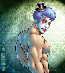 1boy abs back back_muscles back_view bara biceps big_pecs blue_hair body_hair chest_hair class_comics clown erect_nipples face_paint facepaint hairy hairy_armpits hairy_chest hat huge_pecs human human_only light-skinned_male light_skin looking_at_viewer male male_breasts male_focus male_nipples male_only man_boobs manboobs muscle muscles muscular muscular_male nipple_piercing nipples nude nude_male patrick_fillion pecs pectorals pierced_nipples pinup silver_eyes six_pack solo solo_focus solo_male standing stephane_(class_comics) veins veiny_muscles