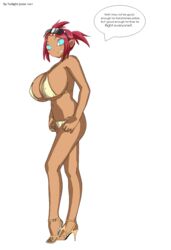 bikini breasts dark_skin female female_only high_heels huge_breasts red_hair sari_sumdac swimsuit transformers transformers_animated