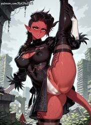 1girl 2026 ai_generated animal_tail anime baldur's_gate baldur's_gate_3 black_dress black_footwear black_gloves black_hair black_thighhighs blush boobs boots braid braided_hair breasts cameltoe cleavage cleavage_cutout clothing_cutout cloud colored_skin cosplay covered_navel covered_nipples crossover demon_girl demon_horns demon_tail dress eye_contact feather-trimmed_sleeves feather_trim female female_focus flushed gloves hair_over_shoulder handwear highleg highleg_leotard highres horns huge_breasts juliet_sleeves karlach large_breasts leg_up leotard lips long_hair long_sleeves looking_at_viewer nsfw outdoors patreon patreon_username pointy_ears puffy_sleeves red_skin rognezart ruins single_braid sky solo split standing standing_on_one_leg standing_split tail tattoo thick_thighs thigh_boots thighhighs thighhighs_under_boots thighs undercut very_long_hair white_leotard yellow_eyes yorha_no._2_type_b