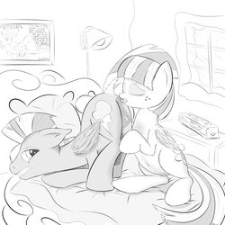 2012 anal ass balls bed bedroom black_and_white blossomforth_(artist) blossomforth_(mlp) closed_eyes crotchboobs cutie_mark duo equine female freckles friendship_is_magic furry horse lamp monochrome my_little_pony oral pegasus penis plain_background pony rimming thunderlane_(mlp) tongue two_tone_hair white_background wings