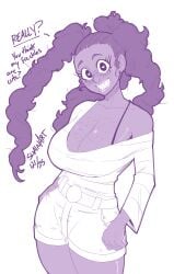 1girls aged_up big_breasts bra_strap braces breasts cartoon_network cleavage curly_hair dark-skinned_female dark_skin female female_only foster's_home_for_imaginary_friends freckles freckles_on_breasts freckles_on_face goo_goo_gaga heart-shaped_pupils large_breasts shorts smile solo solo_female swain_(artist) wide_hips