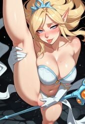 ai_generated blush female_masturbation janna_windforce large_breasts league_of_legends masturbation standing standing_on_one_leg