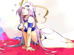 antenna_hair armband bad_id bad_pixiv_id bikini breasts female female_focus final_fantasy final_fantasy_x grey_hair hair_ornament hairpin jewelry large_breasts long_hair math-major monster_girl necklace open_mouth solo swimsuit thighs very_long_hair wristband yunalesca