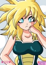armor armored_female big_breasts blonde_female blonde_hair blonde_hair_female blonde_tail blush blush_lines blushing_female breast breasts cindy_toons dragon_ball dragon_ball_super female gine gine_(dragon_ball) green_eyes long_hair saiyan saiyan_armor saiyan_girl saiyan_tail super_saiyan super_saiyan_1 super_saiyan_girl tail