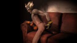 australian back_arch blonde_hair eyes_rolling_back fingering fingering_ass fingering_self holding_onto_chair junkrat kneeling male male_masturbation male_only masturbation moaning moaning_in_pleasure open_mouth overwatch overwatch_2 pleasure_face prosthetic_arm prosthetic_leg solo_male