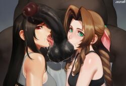 aerith_gainsborough ai_generated aigatari blacked cuckold dark-skinned_male fat_male fellatio final_fantasy final_fantasy_vii interracial netorare netorase nsfw ntr oral sports_bra sweat tifa_lockhart underwear very_dark_skin wide_hips