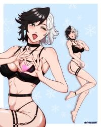 big_ass big_breasts big_butt big_thighs big_titties black_hair breasts clothing curvaceous curvaceous_female curvaceous_figure curvy curvy_figure curvy_hips female female_focus female_only lingerie looking_at_viewer luna_snow luna_snow_(marvel_rivals) marvel marvel_comics marvel_rivals ryuujinart short_hair smile white_hair wink winking