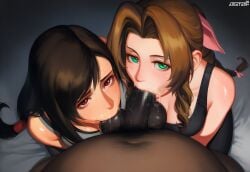aerith_gainsborough ai_generated aigatari blacked cuckold dark-skinned_male fat_male fellatio final_fantasy final_fantasy_vii interracial netorare netorase nsfw ntr oral sports_bra sweat tifa_lockhart underwear very_dark_skin wide_hips