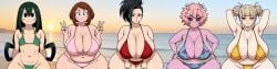 5girls ai_assisted ai_generated banner bbw beach big_ass bikini chubby himiko_toga huge_ass kalagod mina_ashido momo_yaoyorozu my_hero_academia ochako_uraraka stable_diffusion swimsuit thick_thighs tsuyu_asui wide_hips