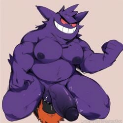 ai_generated big_pecs chubby dad_bod dominant domination evil_grin facesitting forced gay_domination gengar huge_cock muscular pokemon pokemon_(species) pokephilia sitting_on_face sitting_on_person