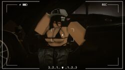 1girls big_breasts bikini bikini_bottom bikini_top black_hair breasts cat_ears catsulithr34 hat kat_(catsulith) pants roblox roblox_avatar roblox_game roblox_studio robloxian solo_female vehicle