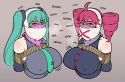 big_breasts bondage gagged_female hatsune_miku horny_female jam-orbital kasane_teto