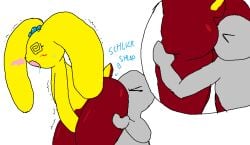 ambiguous_gender ambiguous_rimming_female anal anthro ass blue_body blush bodily_fluids brown_body candy chocolate closed_eyes cutaway dessert drooling duo emanata face_in_ass fakemon female floppy_ears food food_creature fur grey_body hand_on_butt human lagomorph leporid living_marshmallow mammal mochamel_(theonetruesinner) open_mouth oral peeps rabbit rimming saliva scut_tail sex short_tail simple_background sound_effects spiral spiral_eyes sweat tail text theonetruesinner white_background yellow_body yellow_fur