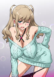 1girls ass_grab bare_shoulders belted belted_dress blonde_hair blue_eyes blush breasts clasped_dress cleavage clothing constrained_dress cramped_dress cum dress earrings erect_nipples female girded_dress gyaru hair hand_on_ass imouto_bitch_ni_shiboraretai jammed_dress joy_ride large_breasts long_hair looking_at_viewer open_mouth original panties panty_pull pinched_dress pressed_dress ribboned_dress shirt_tug slinky_dress snug_dress solo standing sweater tied_hair tight_dress twintails wink