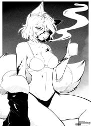 black_and_white curvaceous curvaceous_female curvaceous_figure curvy curvy_figure curvy_hips female female_focus female_only furry furry_female furry_only looking_at_viewer mmaikory monochrome original original_character short_hair underwear