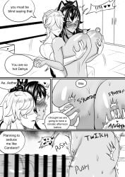 1boy 1girls 5_fingers adult adult_female aether_(genshin_impact) bedroom bedroom_setting big_breasts big_cock big_penis black_and_white blush blush blushing_female breast_focus breasts censored censored_penis cock dark_hair dark_hair_female dehya_(genshin_impact) dialog dialogue dialogue_bubble drawing english english_dialogue english_language english_text female female/male genshin_impact grabbing grabbing_another's_breast grabbing_breasts grabbing_from_behind grope grope_from_behind groping groping_breast groping_breasts groping_from_behind hair hands hoyoverse huge_breasts huge_cock huge_cock interracial large_breasts large_cock large_penis light-skinned_male light_hair light_skin long_cock long_hair long_penis male male/female massive_breasts mihoyo naked naked_female no_color nude nude_female nwoidn penis speech_bubble speech_bubbles squeeze squeezing squeezing_breast squeezing_breasts standing straight tan-skinned tan-skinned_female tan_body tan_skin tan_skinned_female text text_bubble thighs