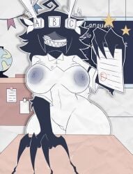 big_ass big_breasts claws dark_hair fundamental_paper_education horns light-skinned_female miss_thavel_(fundamental_paper_education) one_eye_visible scratches wendigo