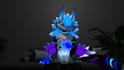 16:9 2_penises 3d_(artwork) anthro balls bedroom_eyes blender_(artwork) blender_cycles blue_claws blue_eyes blue_hair blue_mane blue_markings claws collar digital_media_(artwork) dragon eyewear furniture genitals glasses hair hi_res knot lox_(loxthewicker) loxthewicker male mane markings masturbation multi_genitalia multi_penis multicolored_body mythological_creature mythological_scalie mythology narrowed_eyes novabeast pawpads paws penis pillow plant presenting purple_eyes purple_markings purple_pawpads raised_paw scalie seductive sofa solo tail widescreen