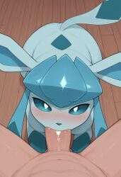 1boy 1girls ai_generated blowjob blush fellatio feral generation_4_pokemon glaceon male_on_feral on_all_fours pokemon pokemon_(species) pokephilia pov username37372