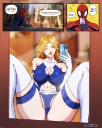 2d big_breasts big_butt big_thighs big_titties breasts clothed curvaceous curvaceous_female curvaceous_figure curvy curvy_figure curvy_hips fantastic_four female female_focus female_only invisible_woman invisible_woman_(marvel_rivals) marvel marvel_comics marvel_rivals open_legs ryuujinart spider-man sue_storm yellow_hair yellow_hair_female