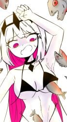 bikini death eaten_alive fish food friday_night_funkin friday_night_funkin_mod giantess nikusa_(fnf) nikusa_(sugarratio) pain pale-skinned_female panicking white_background white_hair