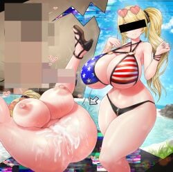 1female 1girls after_mating_press american_flag_bikini beach before_and_after before_sex bikini blonde_female blonde_hair condom condom_on_penis cum cum_in_condom cum_in_pussy cum_inside cute cute_face excessive_cum large_ass large_breasts mating_press mommy ntr overflow overflowing_cum ponytail raped sinensian smile smiley_face vrchat