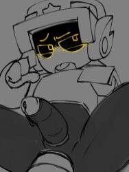 ambiguous_penetration anal_sex black_and_white blush blush brawl_stars colored_eyes cop eyes gay glowing_eyes larry_pecausa lawrie_(brawl_stars) line_art male male_only precum precum_drip robot_boy robot_penis tongue_out yaoi yellow_eyes