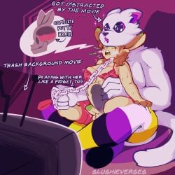 1:1 absurd_res adhd ambiguous_gender anthro balls big_penis bodily_fluids bone bound bra breasts buckteeth chain_leash chains clothing cock_warming collar digital_media_(artwork) domestic_cat drooling duo electronics english_text erection felid feline felis footwear freckles fur futanari genital_fluids genitals hair herm hi_res huge_cock humanoid_genitalia humanoid_penis intersex intersex/intersex lagomorph leaking_precum leash legwear leporid lgbt_pride lingerie mammal moan movie_(disambiguation) navel nonbinary_(lore) nonbinary_pride_colors nude open_mouth penetration penile penis precum pride_colors rabbit red_clothing red_lingerie saliva scenery silhouette simple_background skull slushieverses socks submissive tail teeth television text thigh_highs thigh_socks tongue topwear trans_(lore) underwear white_body white_fur x-ray_view