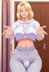 1futa 2d ai_generated anasheya_(style) blonde_futa blonde_hair blue_eyes bulge civitai crop_top cropped_hoodie drawstring erection erection_under_clothes futa_only futanari grey_pants grey_sweatpants hoodie human human_only large_breasts light-skinned_futa light_skin long_sleeves looking_at_viewer mature_futa medium_hair midriff smile smiling smiling_at_viewer solo sweatpants white_hoodie