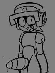 brawl_stars creepy_smile huge_cock larry_(brawl_stars) larry_pecausa line_art male male_only penis precum precum_drip robot robot_boy robot_penis solo_male uncolored