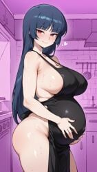 ai_art ai_assisted ai_generated apron ass belly belly_expansion big_ass big_ass_(female) big_belly big_breasts big_breasts cum curvy dark_hair female female natsume_(pokemon) nude pokemon pregnant red_eyes sex voluptuous voluptuous_female white_skin