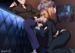 big_ass big_breasts blonde_hair blowjob blush cum_in_mouth cum_inside deepthroat faceless_male grabbing_balls hoodie meowlinch meowlinch_oc thick_thighs