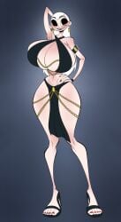 1girls 2024 2d_(artwork) armband armpits big_breasts breasts chains comfysaur curvy_female dana_(comfysaur) digital_media_(artwork) dress earrings female_only high_heels hips long_hair_female low_res meme meme_attire meme_clothing one_arm_up open_mouth original_character smiling solo_female thighs waist white-skinned_female white_hair_female