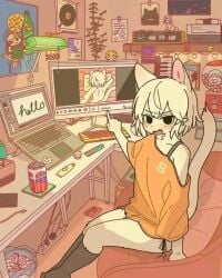 1girls bra_strap embarrassed embarrassed_female female knee_high_socks kneehighs nintendo_entertainment_system no_pants sex sitting sitting_on_chair socks tagme thigh_highs thighhighs thighs video_recording