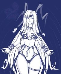 1girls antenna_hair armband bikini breasts commission female female_focus final_fantasy final_fantasy_x grey_hair hair_ornament hairpin jewelry large_breasts long_hair monster_girl necklace open_mouth sketch solo swimsuit thesilentdrawer thighs very_long_hair white_hair wristband yunalesca