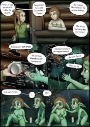absurd_res age_difference ass balls bodily_fluids breasts clothed clothing colored comic covering covering_eyes covering_face crying dialogue digital_drawing_(artwork) digital_media_(artwork) duo dysphoria english_text female female/female flaccid flashback foreskin forest genitals goblin green_body green_skin greenbuncafe hand_on_shoulder hi_res human humanoid implied_transformation male male/female mammal medium_breasts nipples nude older_female penis plant pointy_ears pubes raining shaded short_stack signature tears text towel tree vulva