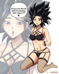 big_ass big_breasts big_butt big_thighs big_titties black_hair caulifla clothing curvaceous curvaceous_female curvaceous_figure curvy curvy_figure curvy_hips dragon_ball dragon_ball_super female female_focus female_only lingerie looking_at_viewer ryuujinart short_hair talking_to_viewer thigh_highs