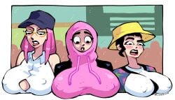 big_breasts big_nipples big_titties black_hair character_request clothing crisiyotron elcrisiyoo female female_focus female_only kpop_demon_hunters long_hair nipples nipples_visible_through_clothing pink_hair short_hair