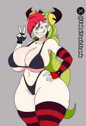 1girls 2d 2d_(artwork) almost_naked cartoon_network demencia_(villainous) hand_on_hip huge_breasts partially_clothed peace_sign red_hair self_upload smug_face thick_ass thick_legs thick_thighs villainous yaboitoxicfrank yellow_eyes