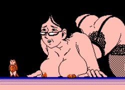 1boy ass_up big_ass big_breasts black_hair character_request clothed_male_nude_female female glasses lingerie male mature_female saiwai_hiroshi size_difference stockings utsurun_desu