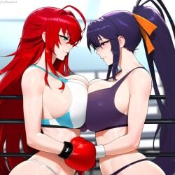 2girls ai_generated akeno_himejima bikini breasts breasts_pressed_against_another breasts_to_breasts curvy_females duo female female_only females_only girlfriends high_school_dxd holding_hands huge_ass huge_breasts lesbian_couple light-skinned_female looking_at_each_other racerai rias_gremory rias_x_akeno symmetrical_docking voluptuous_female wide_hipped_female wife_and_wife yuri