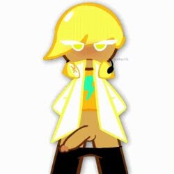 1boy animated balls blush blushing cookie_run cookie_run_kingdom cookie_run_ovenbreak hands_in_pockets headphones headphones_around_neck heart_symbol lemon_cookie pants_down penis sodastik solo solo_male throbbing_penis twitching_penis white_background yellow_eyes yellow_hair
