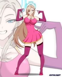 asuna_(blue_archive) big_ass big_breasts big_butt big_thighs big_titties blue_archive clothing curvaceous curvaceous_female curvaceous_figure curvy curvy_figure curvy_hips dress female female_focus female_only long_hair looking_at_viewer me!me!me! ryuujinart thigh_highs yellow_hair