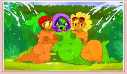 3girls beta-carrotina_(pvz) big_ass big_breasts female green_shadow_(pvz) plant_girl plants_vs_zombies:_heroes solar_flare_(pvz) thick_thighs
