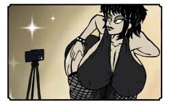 1girls 5_alguma_coisa big_ass big_breasts black_body black_dress black_lips brazilian_female breasts carmesinho cleavage covered_nipples dancing female female female_only fishnet_thighhighs full_body goth goth_girl horn huge_breasts jamily_(5_alguma_coisa) lingerie original_character outfit sexy_pose twerking