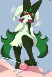 absurd_res anthro balls biped blush bodily_fluids cum duo feet female fingers foot_fetish foot_play footjob fur generation_9_pokemon genital_fluids genitals green_body hi_res human human_on_anthro interspecies male male/female mammal meowscarada nintendo nude penis pokemon pokemon_(species) pussy sarox sex simple_background thick_thighs vulva white_sclera