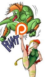 1boy 1boy1girl 1girl ballbust ballbusting ballbusting_induced_orgasm ballbusting_orgasm blanka cammy_white cbt censored crazycolumbina female kick_in_the_balls kicking kicking_balls leotard male street_fighter street_fighter_ii thong_leotard