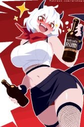 archapxl demon demon_girl demon_horns demon_tail fully_clothed helltaker malina_(helltaker) pixel_art red_eyes skimpy_clothes tagme white_hair