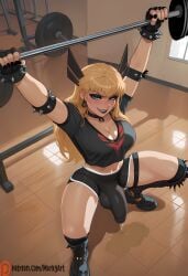 1futa 1girls abs ai_assisted ai_generated armor athletic athletic_female athletic_futa athletic_wear balls bangs big_butt big_penis black_lipstick black_nail_polish blonde_hair blue_eyes blush booty_shorts bulge cleavage earrings fingerless_gloves futanari goth gym head_ornament headwear hi_res highres huge_breasts huge_cock knee_boots looking_at_viewer magik_(illyana_rasputin) magik_(marvel_rivals) makeup marvel marvel_comics marvel_rivals midriff mommy murkyart navel precum shorts smug_face solo spiked_armband spiked_collar spikes squatting thick_thighs thigh_strap weightlifting